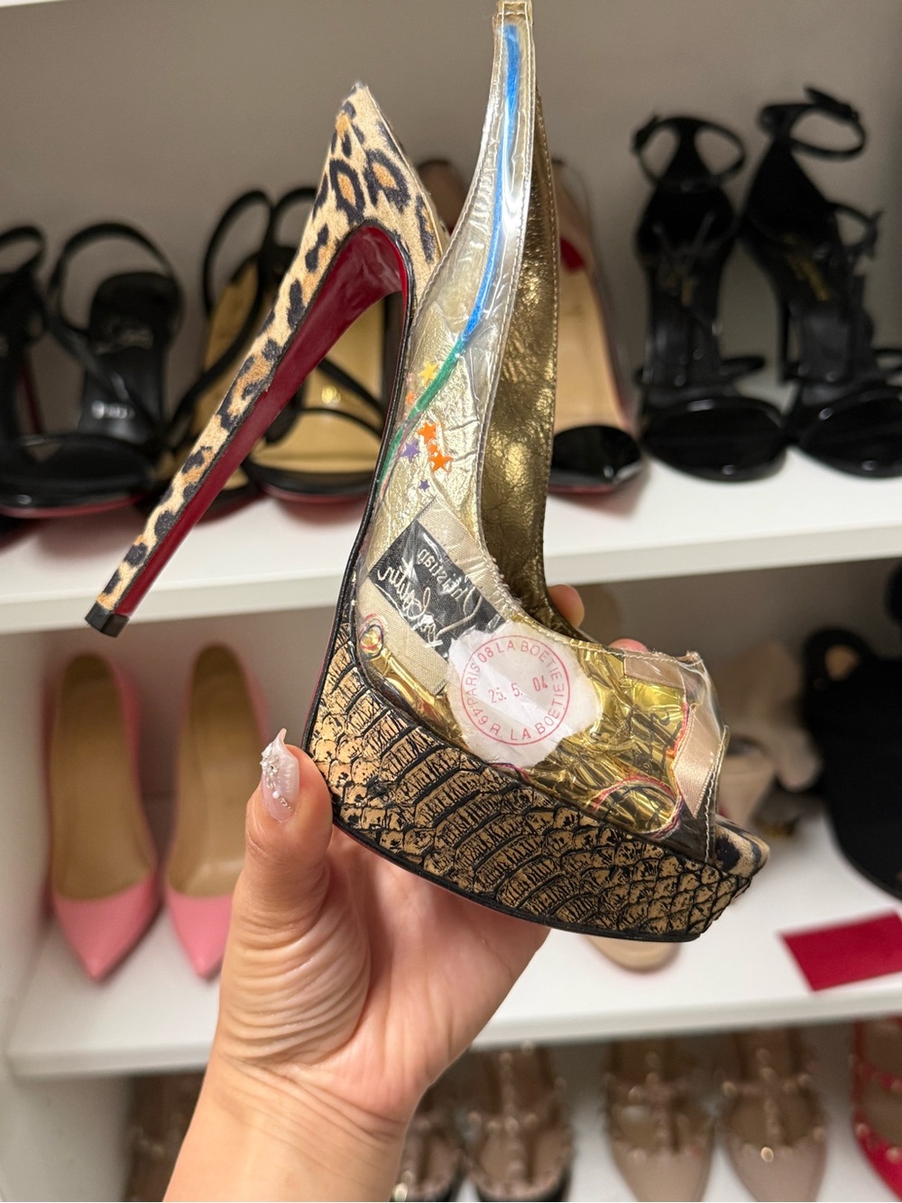 Christian Louboutin Leopard Print & Multicolor Peep-Toe Slingbacks - Picture 5 of 5
